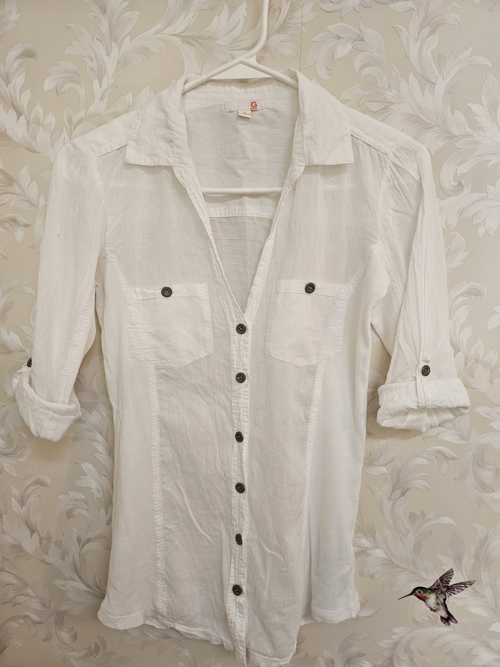 G by Guess White Button-Down Roll-Sleeve Shirt